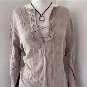 No Boundaries Lace-Up Taupe Blouse